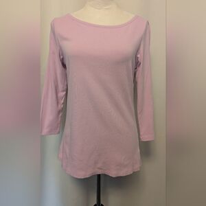 Dusty Pink Long Stretch Boat Neck T-shirt, Size Medium